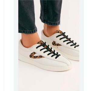 Tretorn Nylite Plus white and leopard leather sneakers, size 7.5